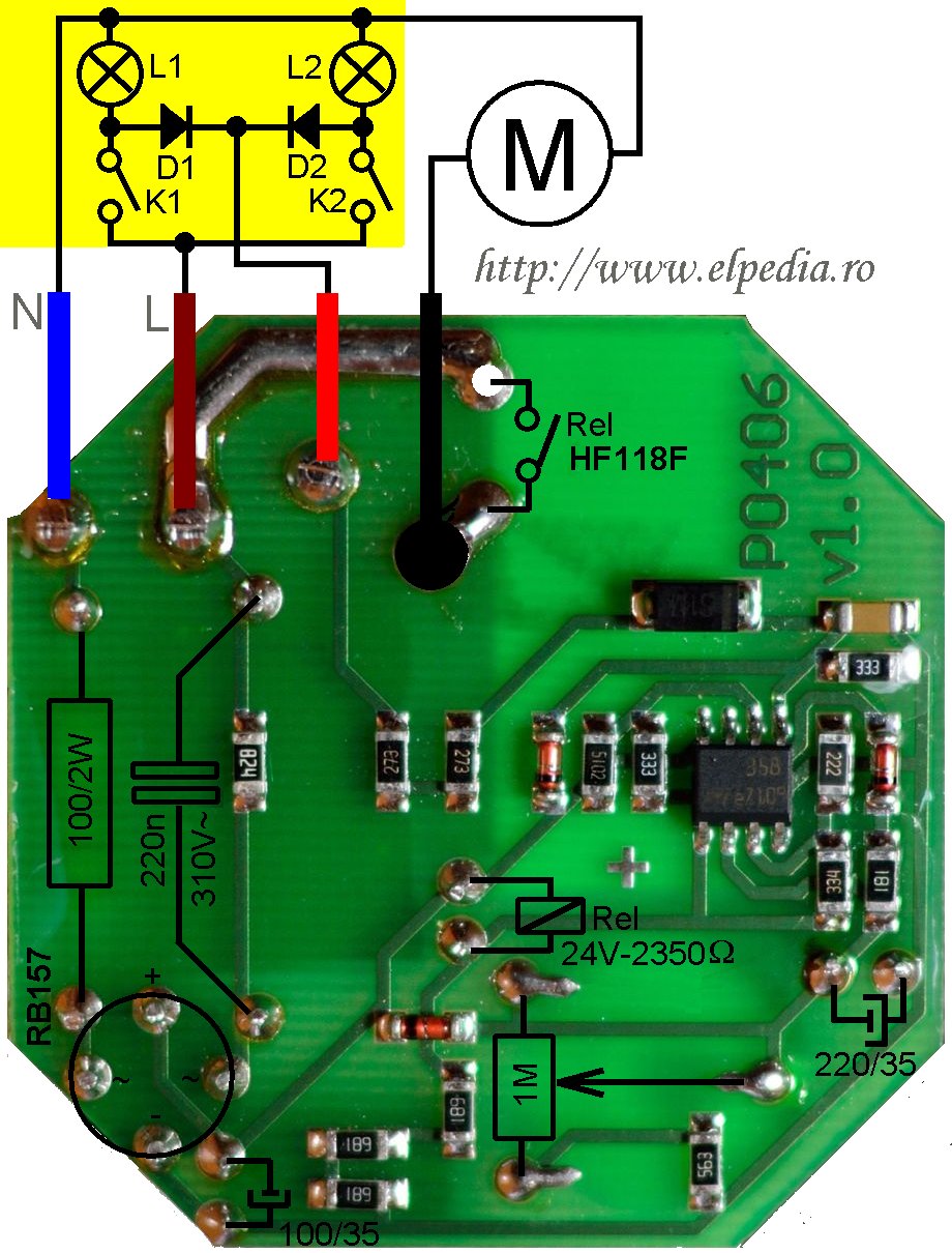 PCB Temporizator ventilator baie PO-406, exemplu de aplicatie